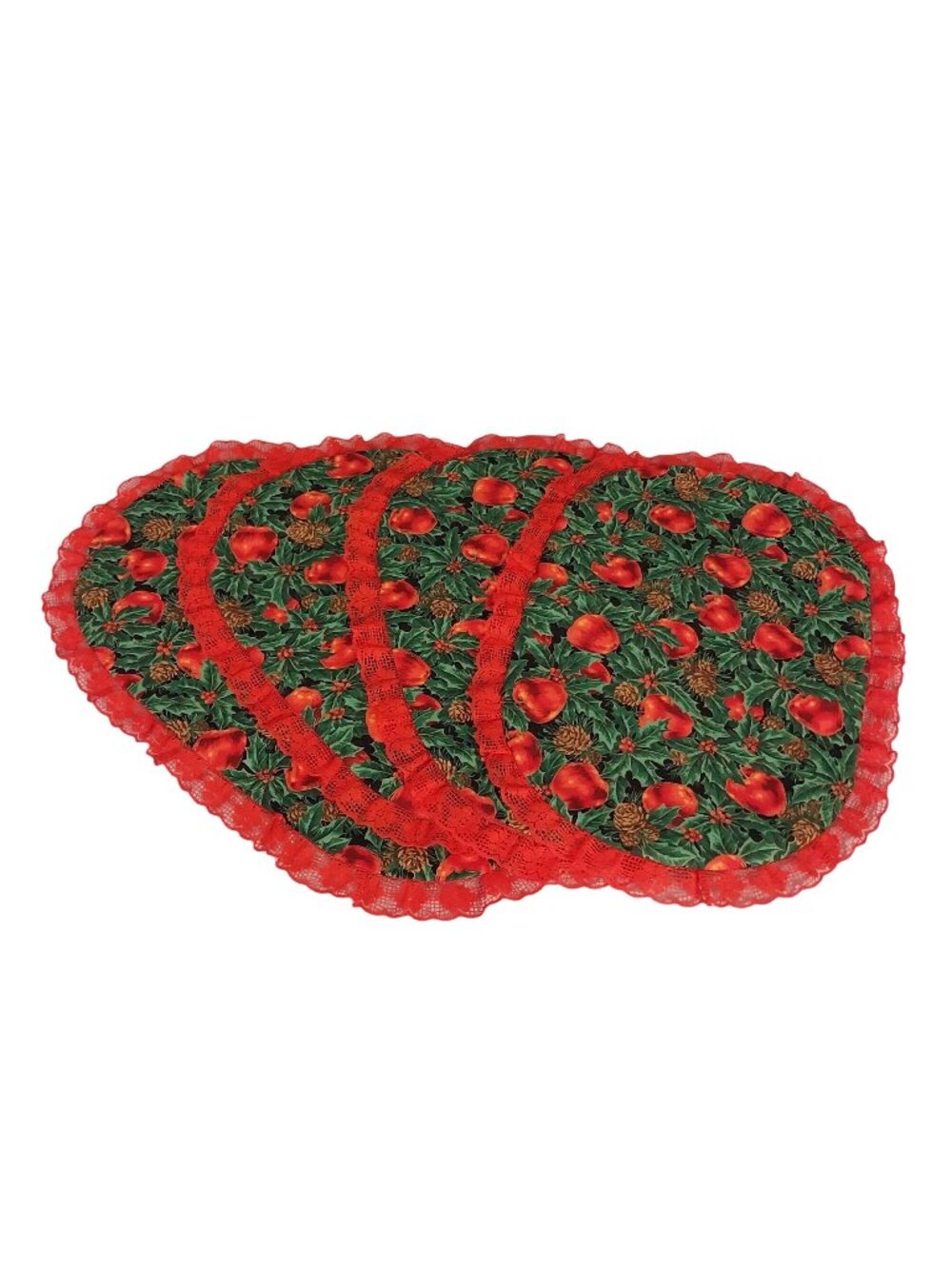 Vintage Christmas Handmade Holiday Placemats With Apple Holly And Pinecones
